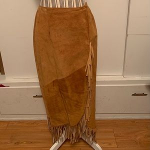Vintage Suede Lew Magram wrap around skirt with fringe